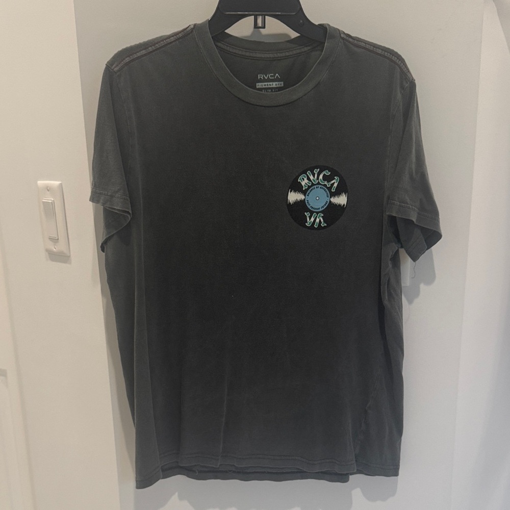RVCA Men's Charcoal Tee with Blue Graphic